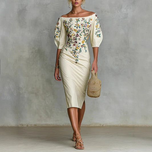 Beige Half Sleeve Dress